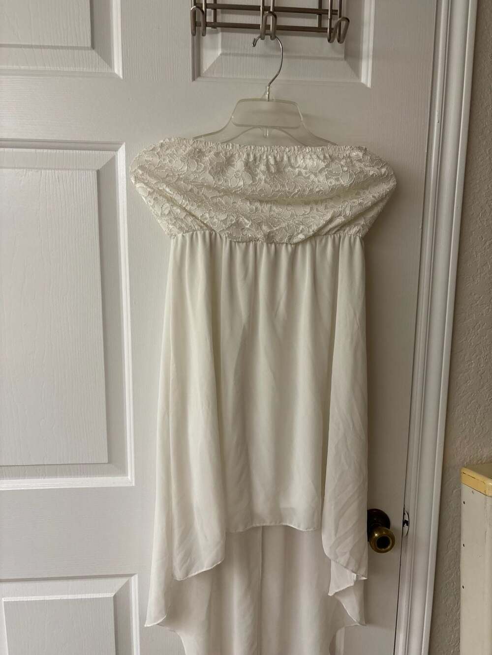 Coco Avante White Lace Strapless High-Low Dress Size L